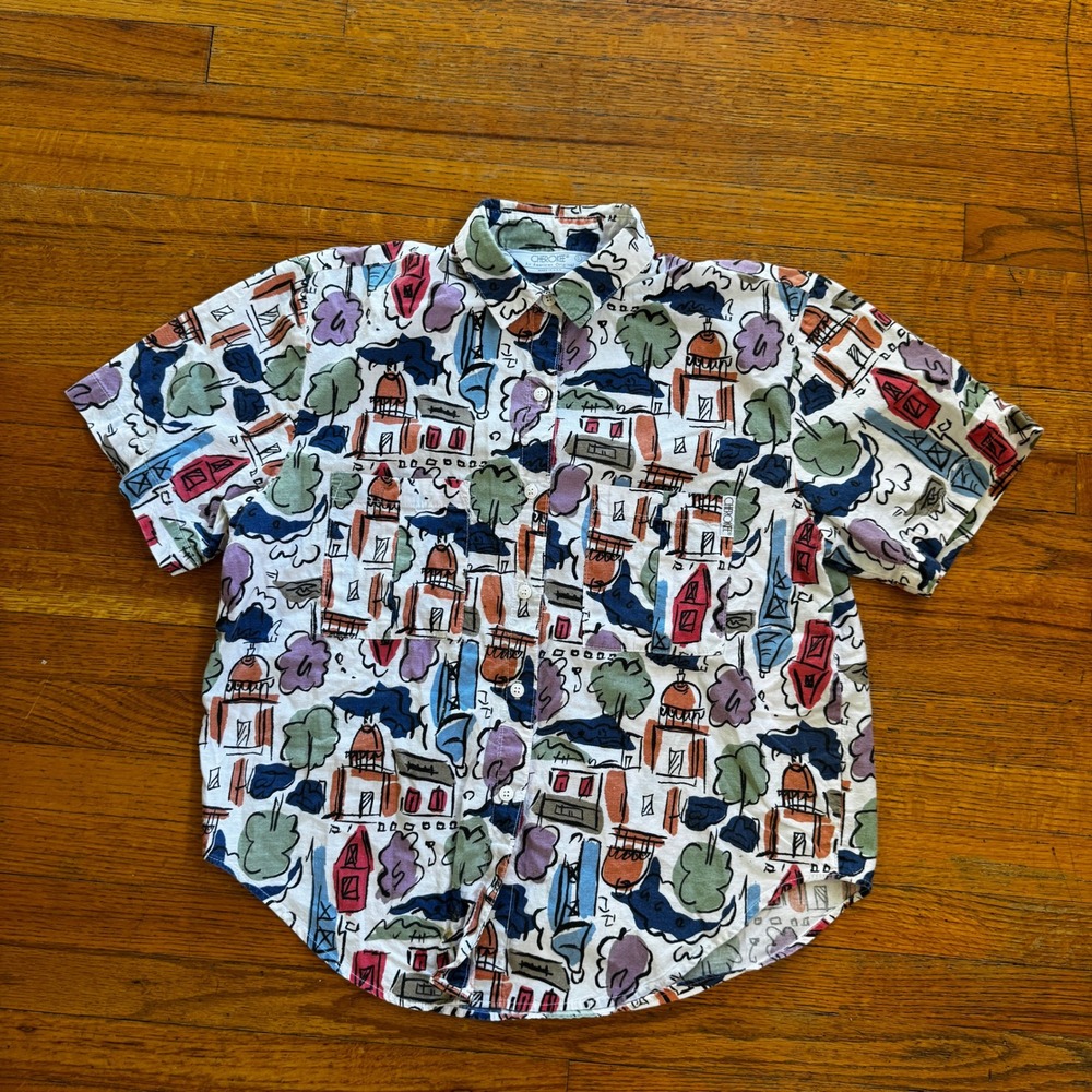 Vintage Cherokee 90s Novelty Print Shirt Mens Small Village Scene Made‎ in USA S